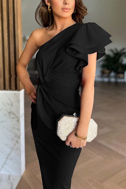 Solene – One-Shoulder Ruffle Dress
