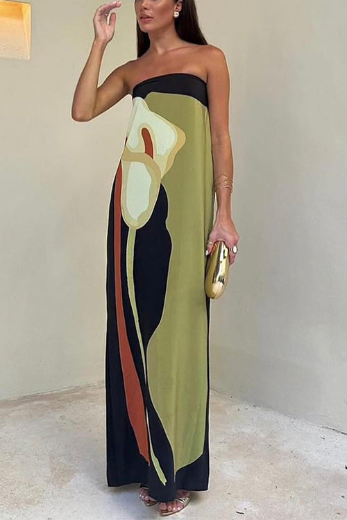 Calla – Strapless Art Print Maxi Dress