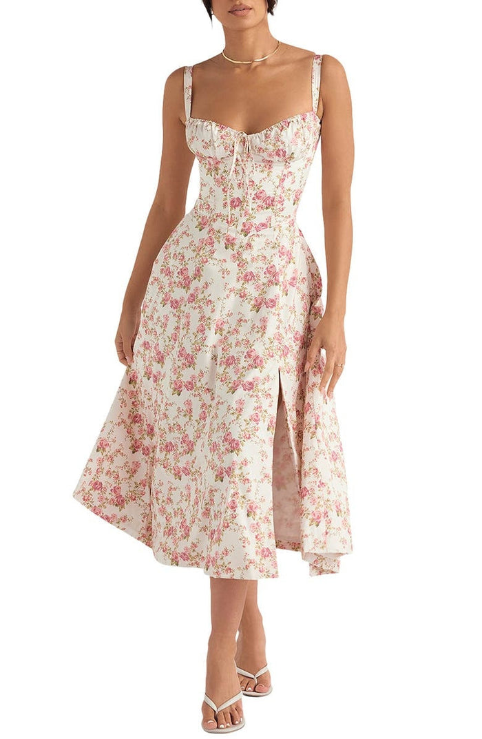 Vivienne – Floral Bustier Midi Dress