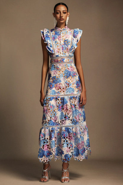 Bianca – Embroidered Lace Midi Dress