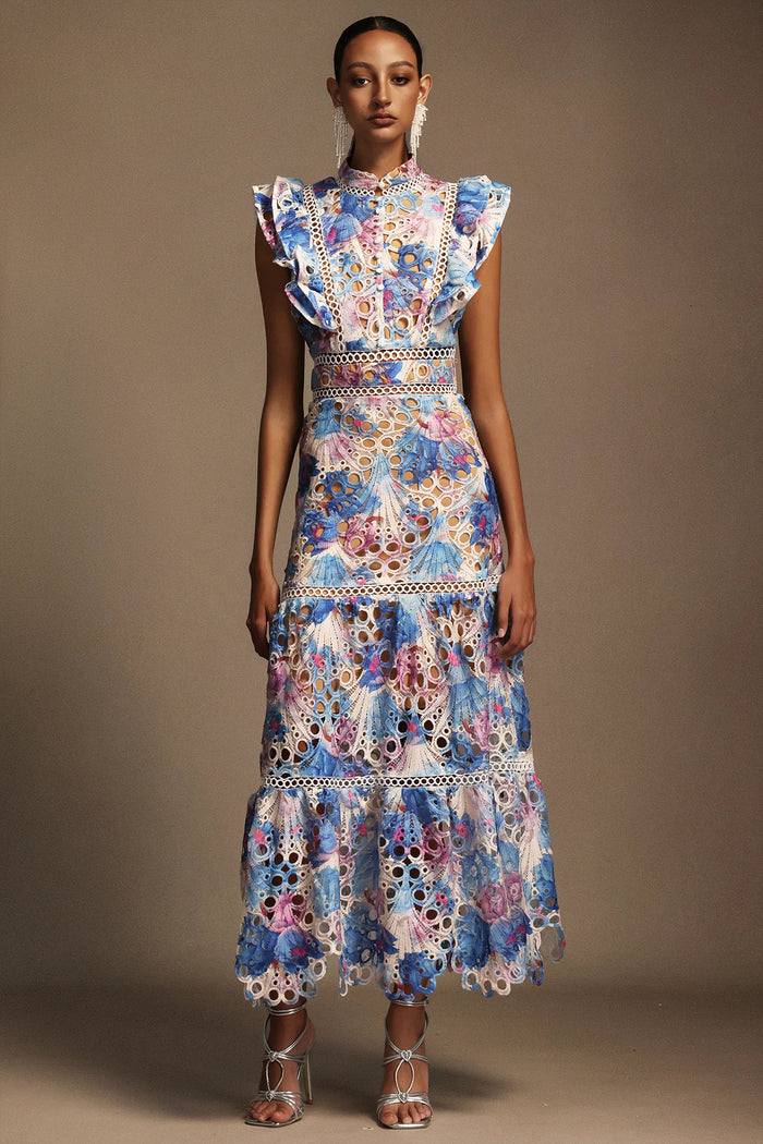 Bianca – Embroidered Lace Midi Dress