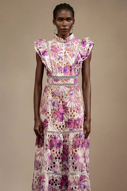 Bianca – Embroidered Lace Midi Dress