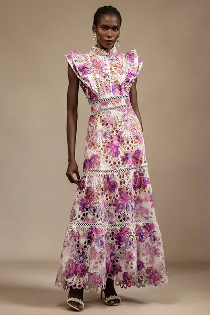 Bianca – Embroidered Lace Midi Dress