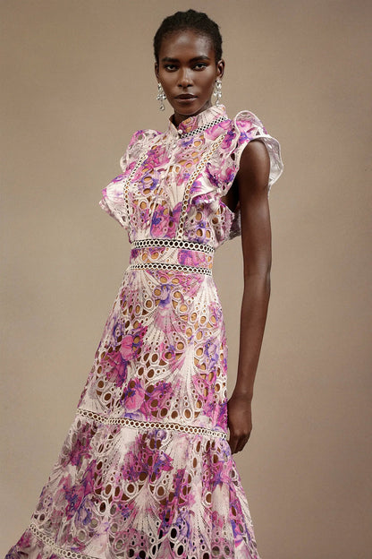 Bianca – Embroidered Lace Midi Dress