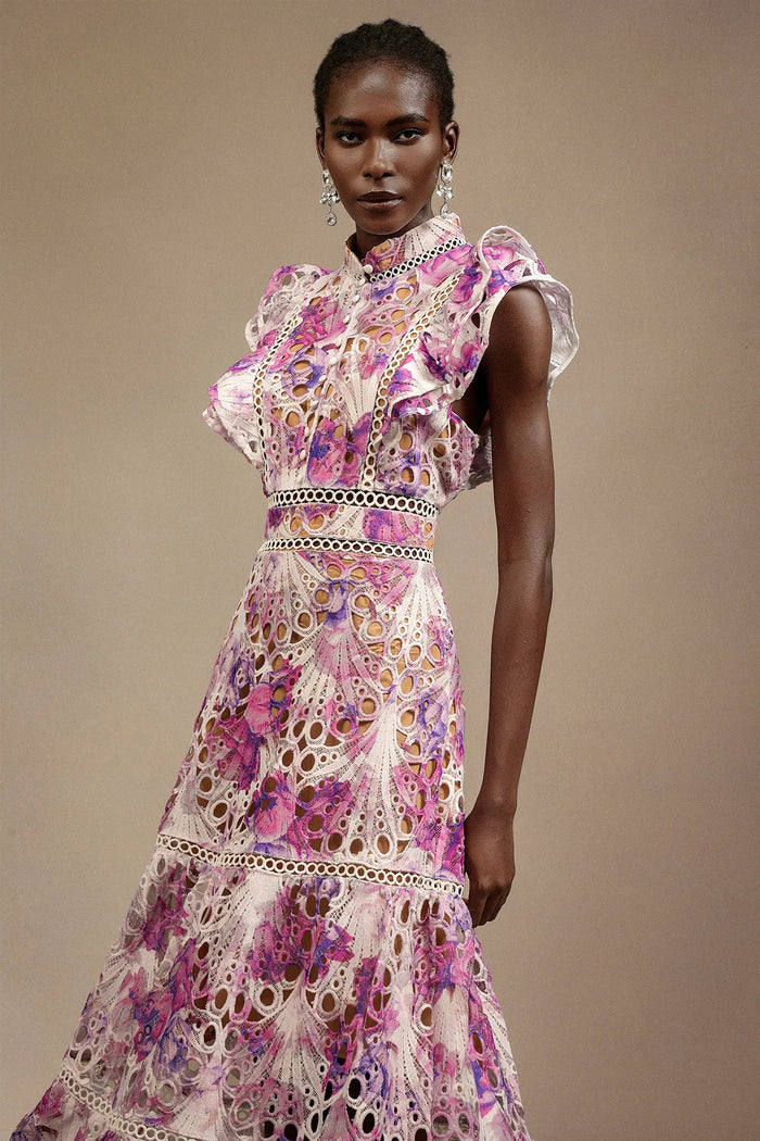 Bianca – Embroidered Lace Midi Dress