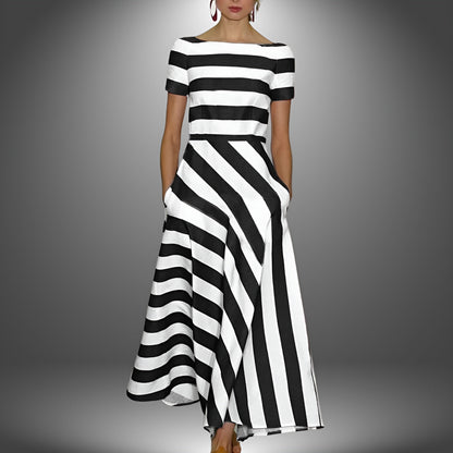 Noemi - Monochrome Striped Midi Dress