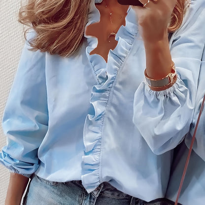 Lucille - Ruffled V-Neck Blouse
