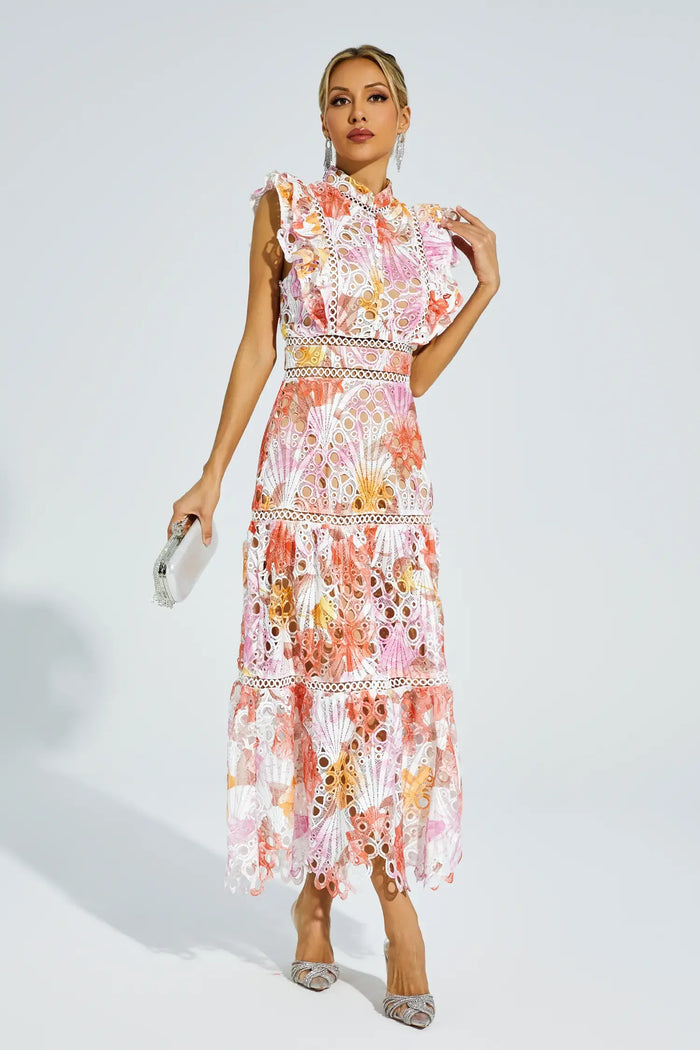 Bianca – Embroidered Lace Midi Dress