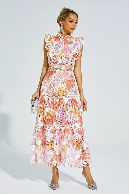 Bianca – Embroidered Lace Midi Dress