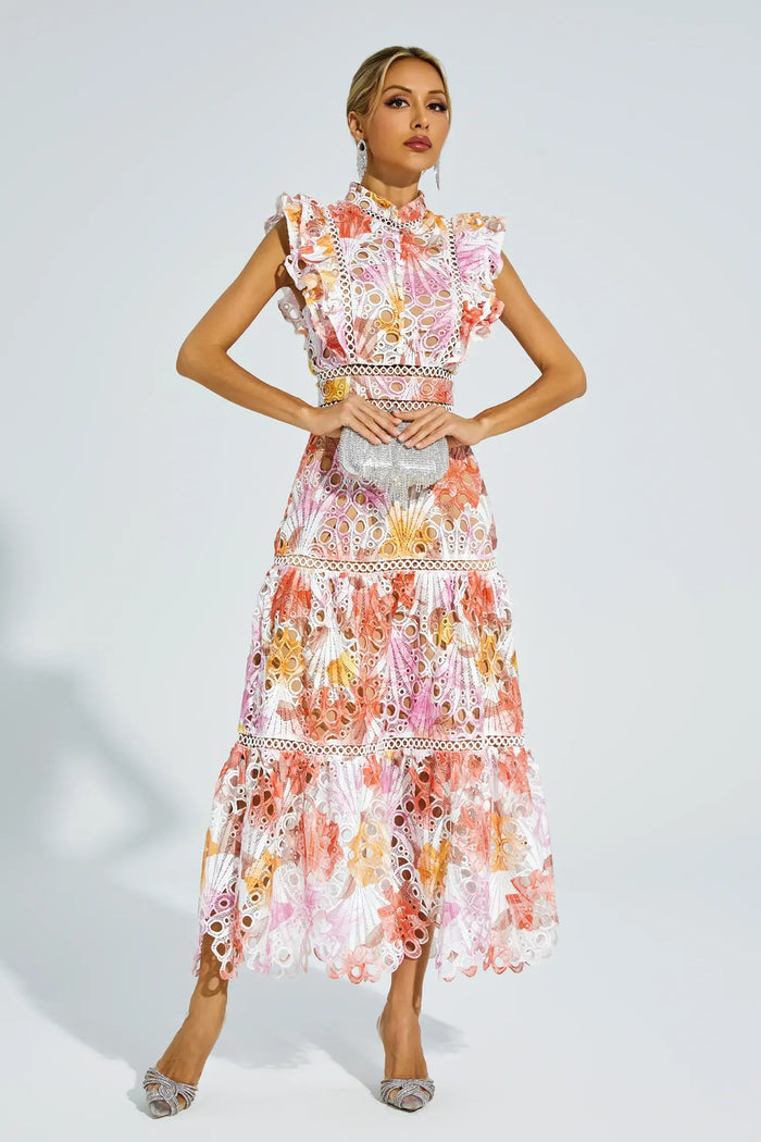 Bianca – Embroidered Lace Midi Dress