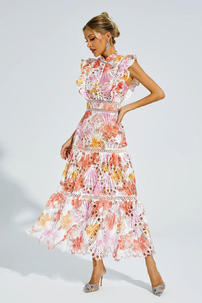 Bianca – Embroidered Lace Midi Dress