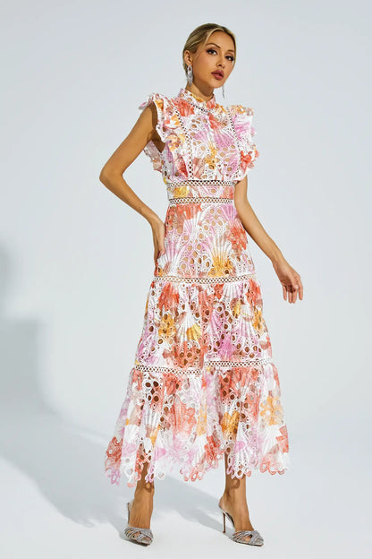 Bianca – Embroidered Lace Midi Dress