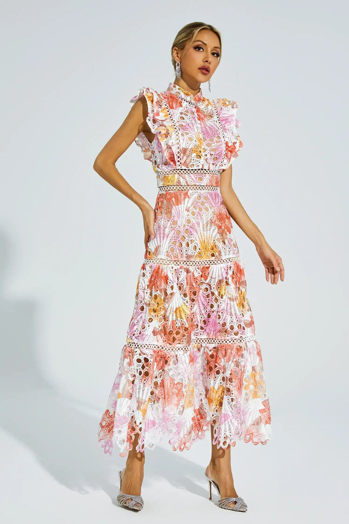 Bianca – Embroidered Lace Midi Dress