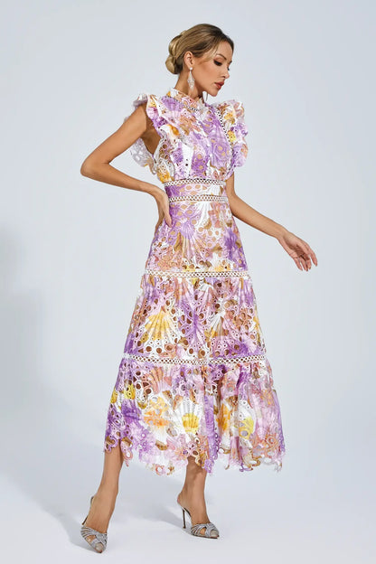 Bianca – Embroidered Lace Midi Dress