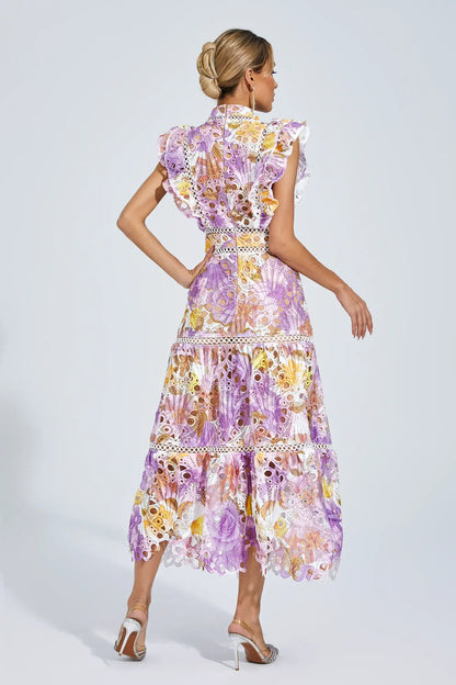 Bianca – Embroidered Lace Midi Dress