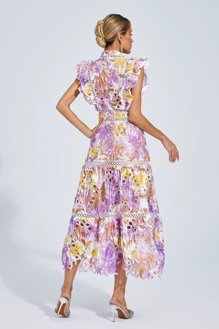 Bianca – Embroidered Lace Midi Dress