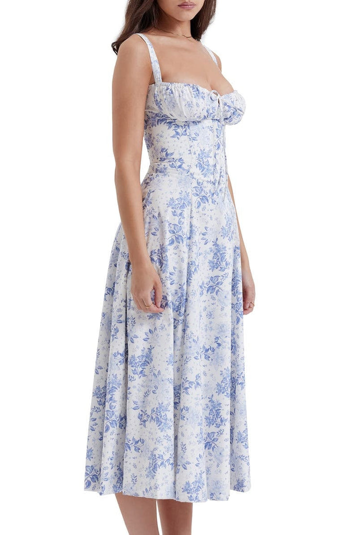 Vivienne – Floral Bustier Midi Dress