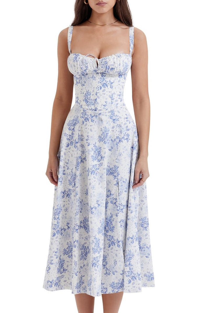 Vivienne – Floral Bustier Midi Dress