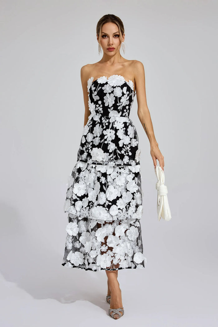Amara – 3D Floral Strapless Dress