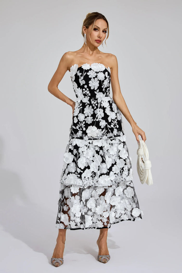 Amara – 3D Floral Strapless Dress