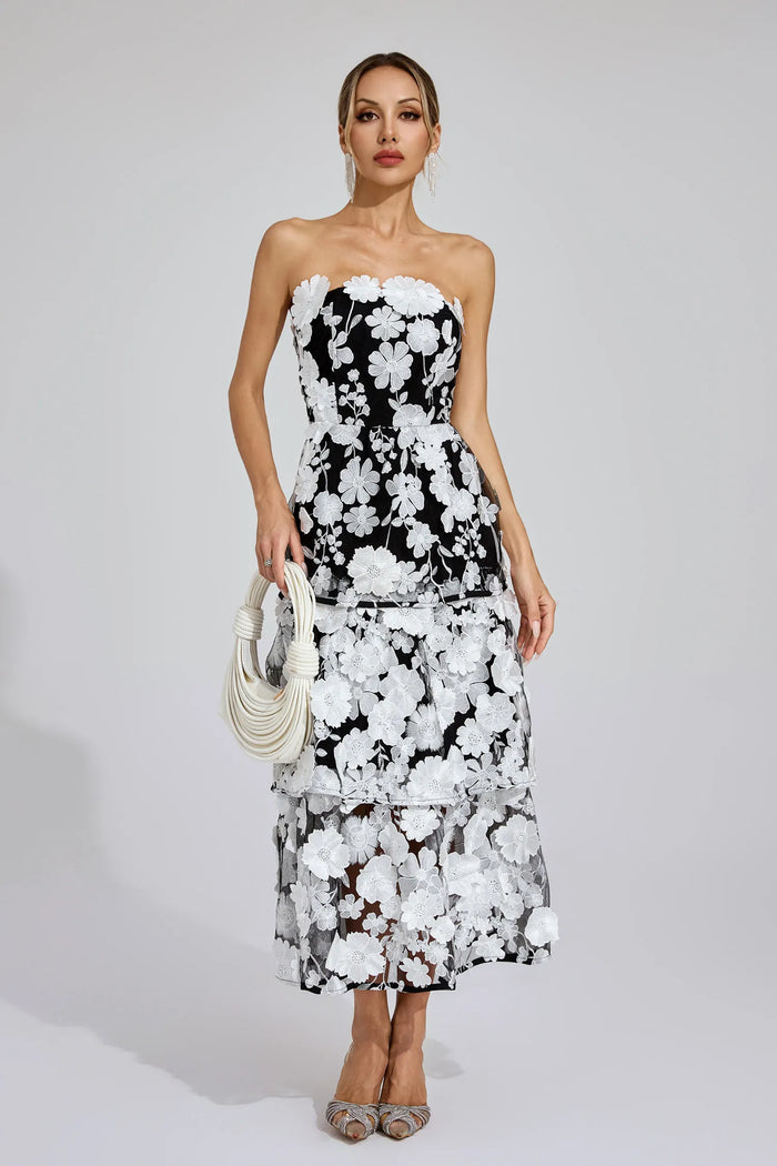 Amara – 3D Floral Strapless Dress