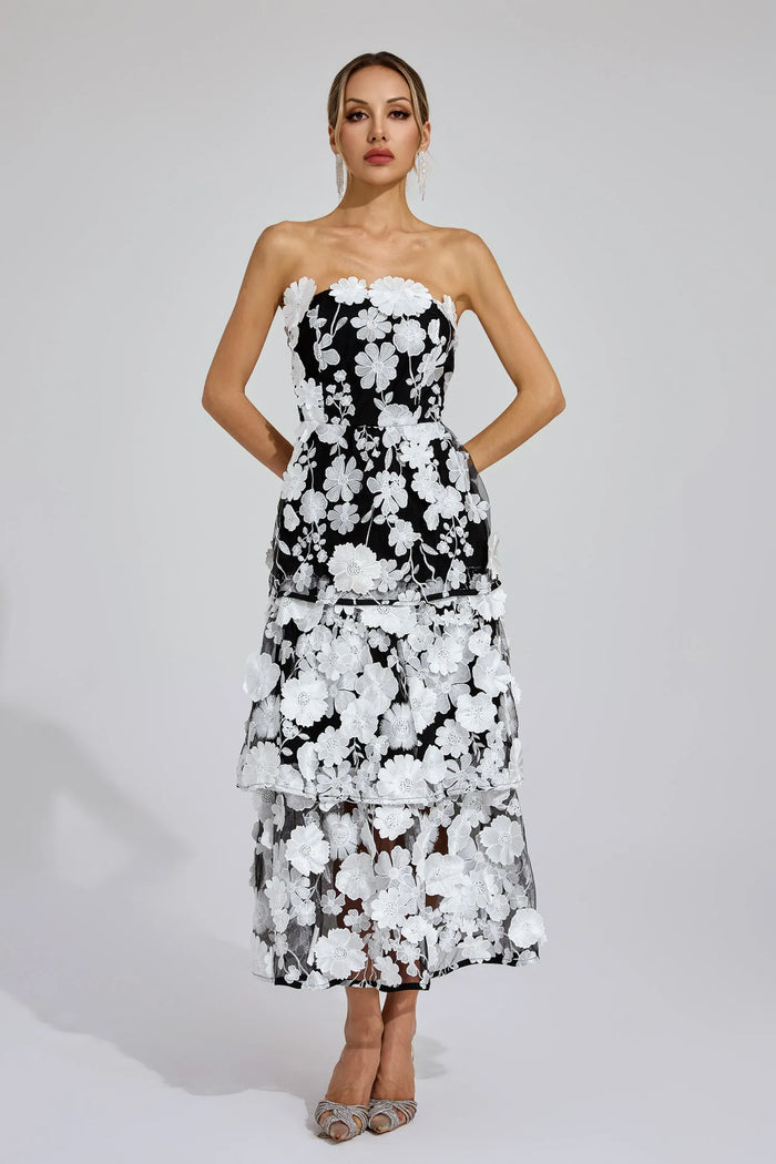 Amara – 3D Floral Strapless Dress