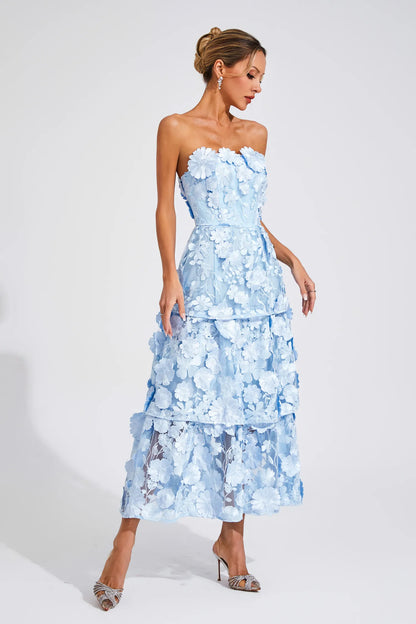 Amara – 3D Floral Strapless Dress