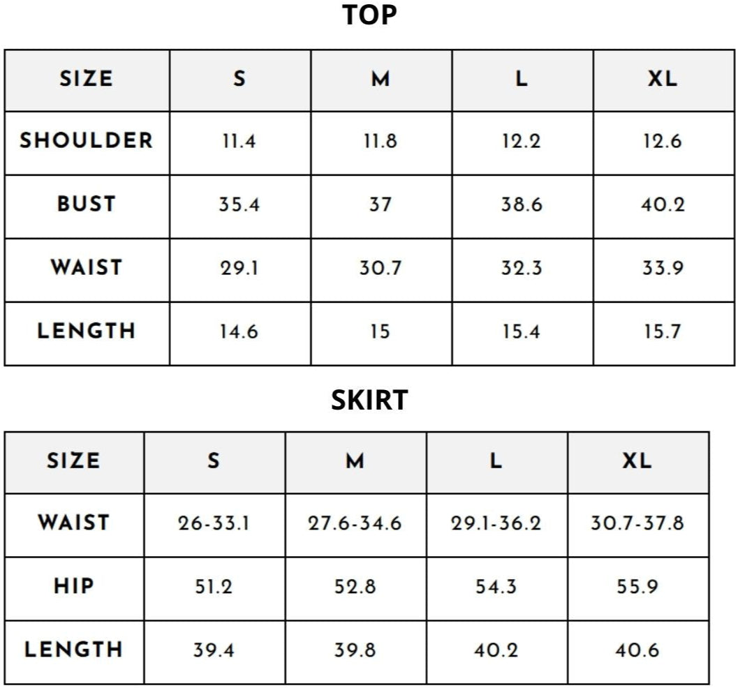 Size chart (inches)