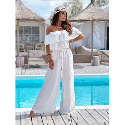 Riviera Chic Off-Shoulder Jumpsuit