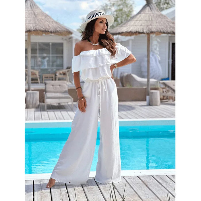 Riviera Chic Off-Shoulder Jumpsuit