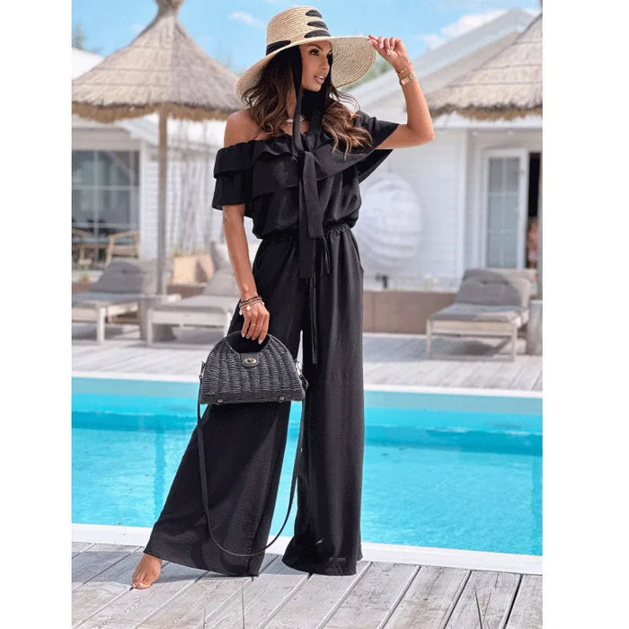 Riviera Chic Off-Shoulder Jumpsuit