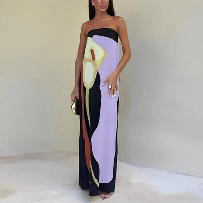 Calla – Strapless Art Print Maxi Dress