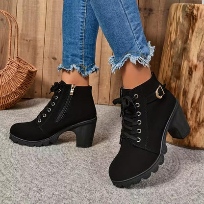 NADIA | Lace-Up Block Heel Ankle Boots
