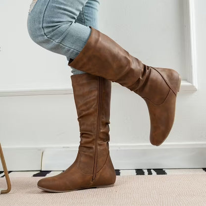SIENNA | Slouchy Flat Mid-Calf Boots