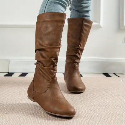 SIENNA | Slouchy Flat Mid-Calf Boots