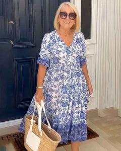 Sofia – Elegant Blue Floral Midi Dress