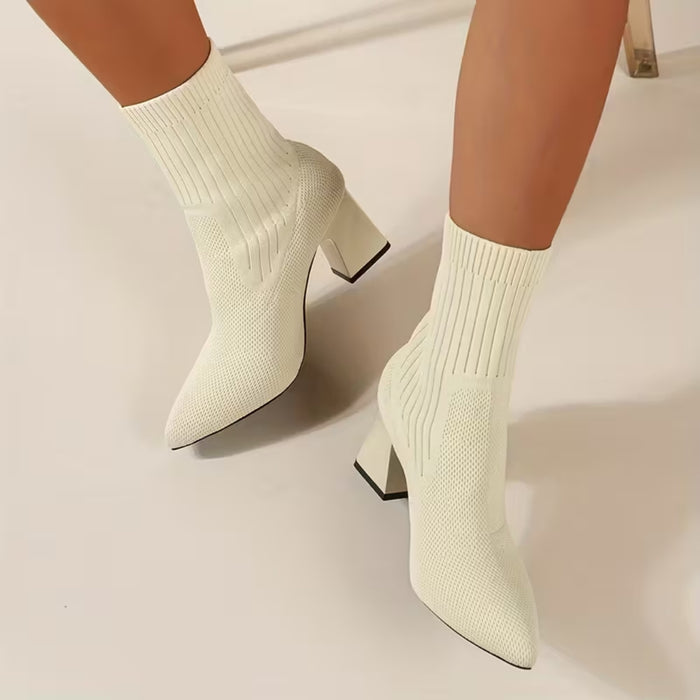 SELENE | Knitted Block Heel Sock Boots
