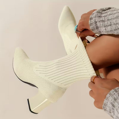 SELENE | Knitted Block Heel Sock Boots