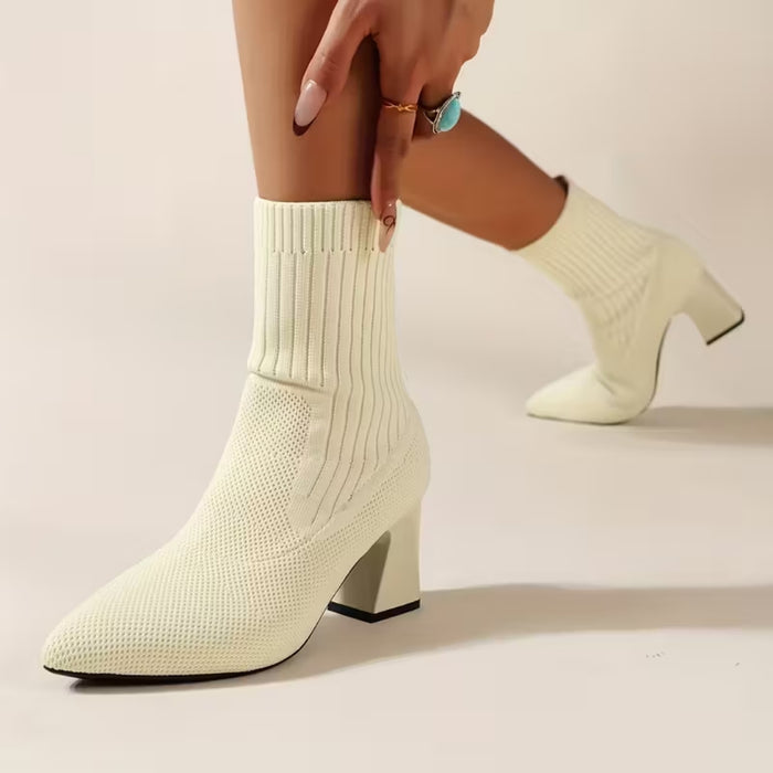 SELENE | Knitted Block Heel Sock Boots