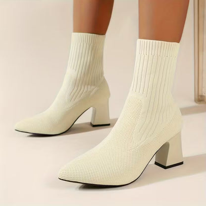 SELENE | Knitted Block Heel Sock Boots