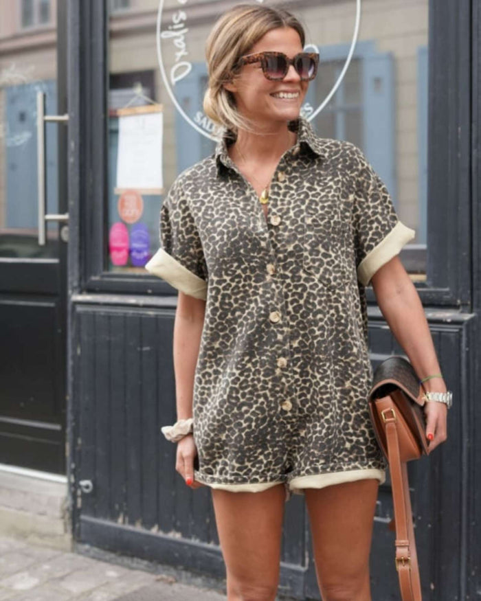 Zoey – Leopard Print Shirt Jumpsuit