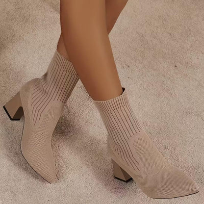 SELENE | Knitted Block Heel Sock Boots