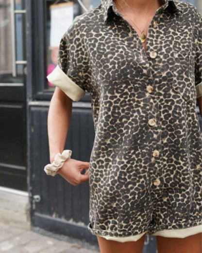 Zoey – Leopard Print Shirt Jumpsuit