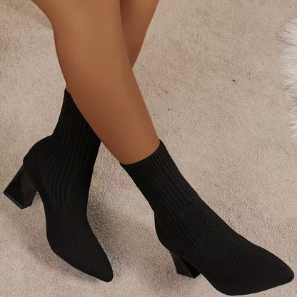 SELENE | Knitted Block Heel Sock Boots