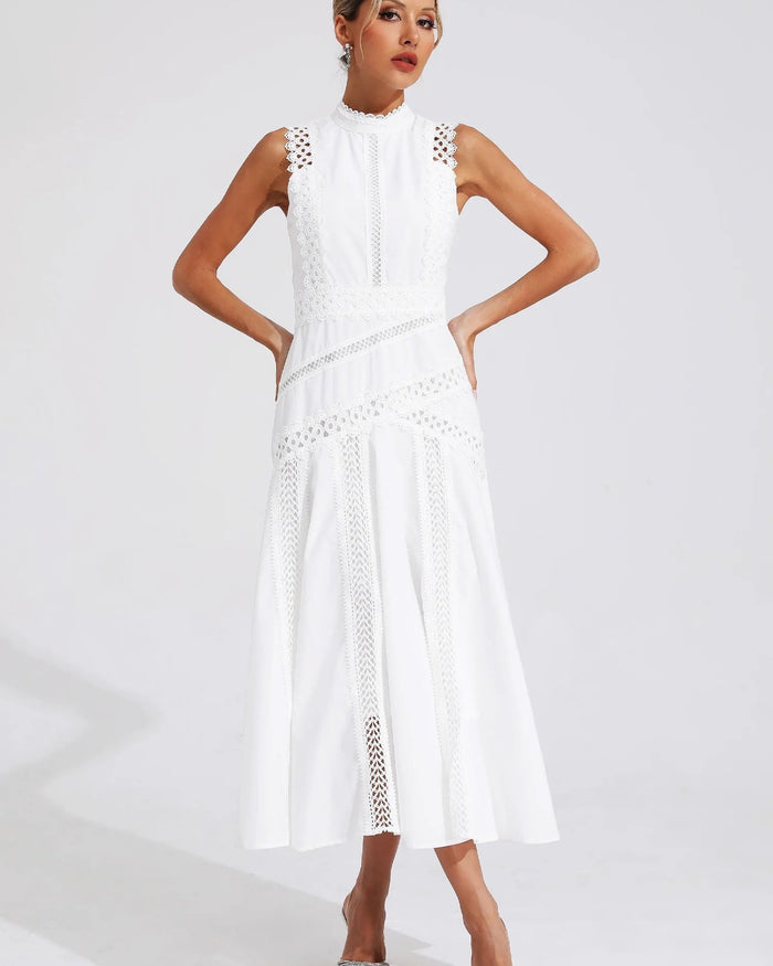 Camille – Sleeveless Lace-Trim Midi Dress