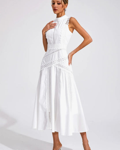 Camille – Sleeveless Lace-Trim Midi Dress