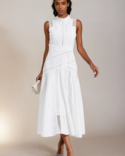 Camille – Sleeveless Lace-Trim Midi Dress