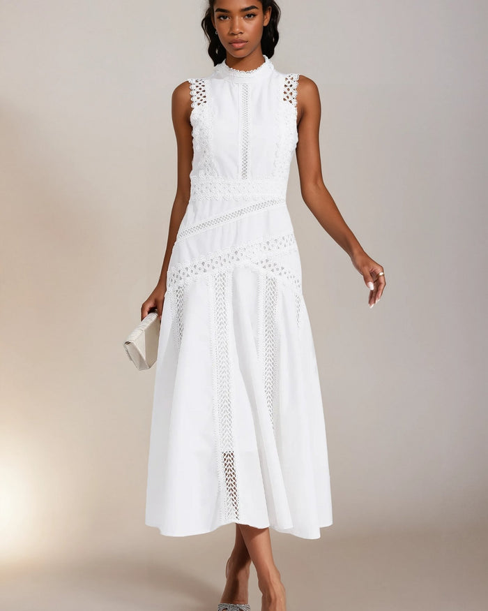 Camille – Sleeveless Lace-Trim Midi Dress