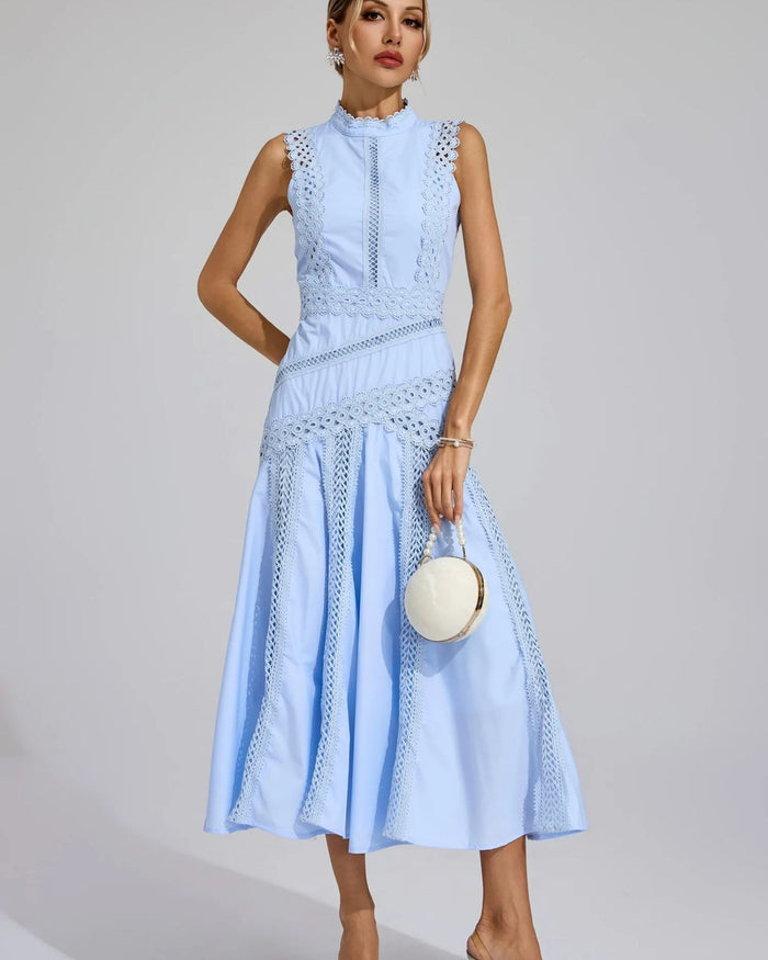 Camille – Sleeveless Lace-Trim Midi Dress