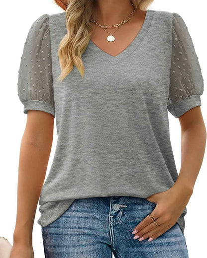 Clara – Embroidered Sheer Sleeve V-Neck Top